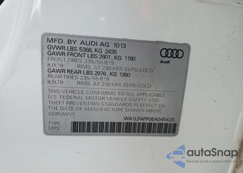2014 Audi Q5 Premium Plus from USA, damaged, VIN WA1LFAFP0EA045425